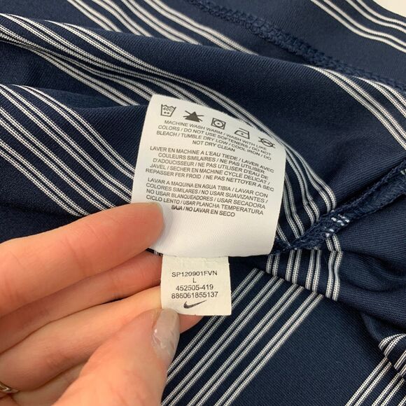 Nike Golf Shirt Mens L Large Navy White Striped Tour Performance Dri Fit Polo - Picture 8 of 12